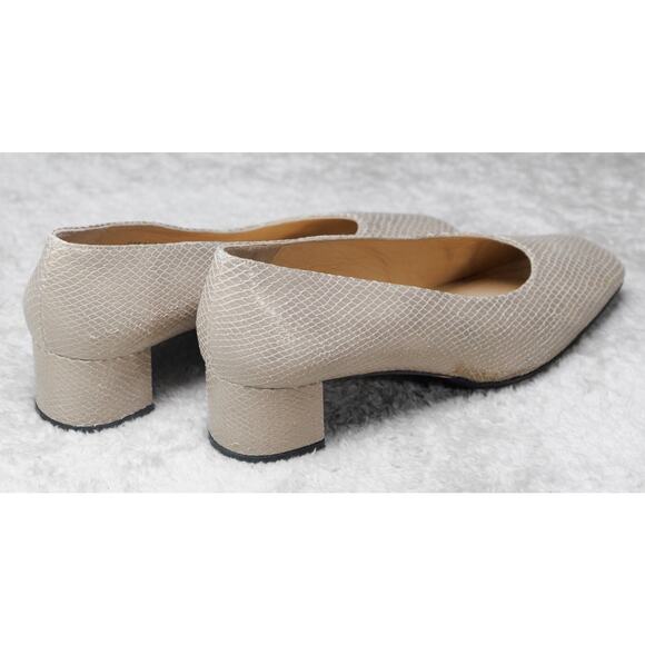Stuart Weitzman Beige Snakeskin Embossed Leather Block Heel Pumps Womens 8.5 - Picture 13 of 15